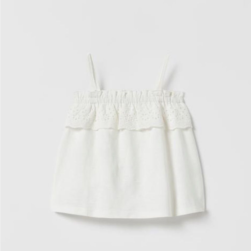 Zara White Mixed Embroidered Girls Loose Fit Tank Top Blouse Size 5-6 Years NWT